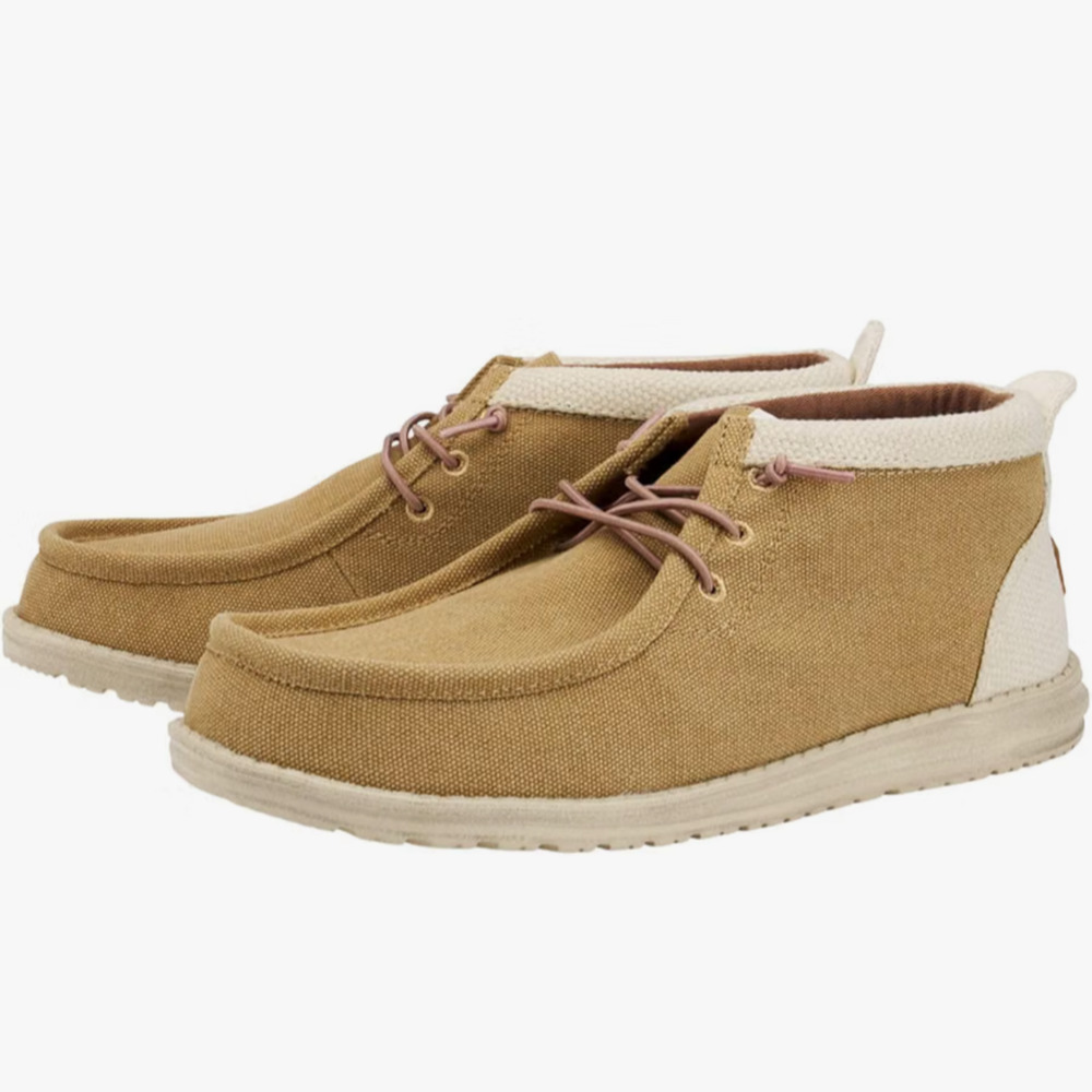 HEYDUDE Men's Wally Mid GripR Shoes Size 8 Salt N Stone Canvas Workwear Boots